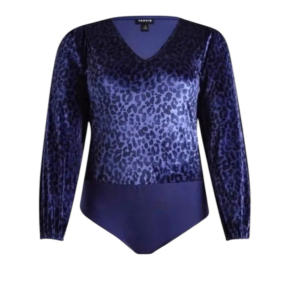 Torrid Blue Leopard Print Velour Bodysuit